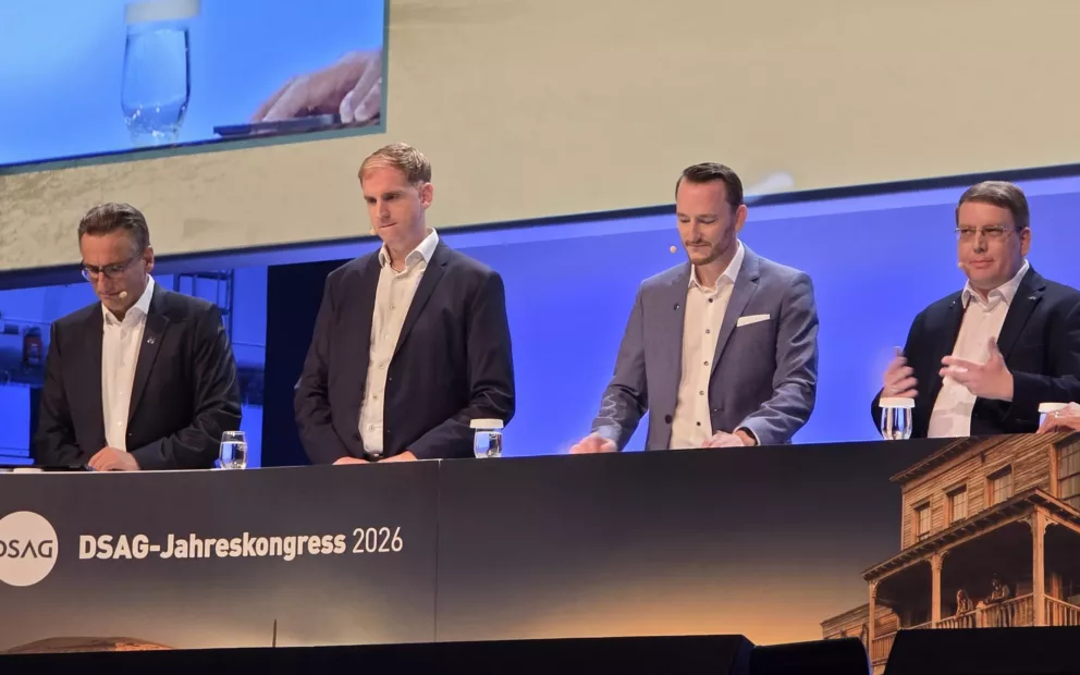 Die vier DSAG-Fachvorstände diskutieren beim DSAG-Jahreskongress 2026 über SAPs Autonomous Enterprise